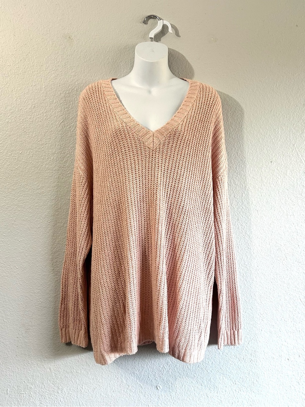 NEW Soft Surroundings Light Pink Knit Sweater Blouse 2X V-Neck Stretch